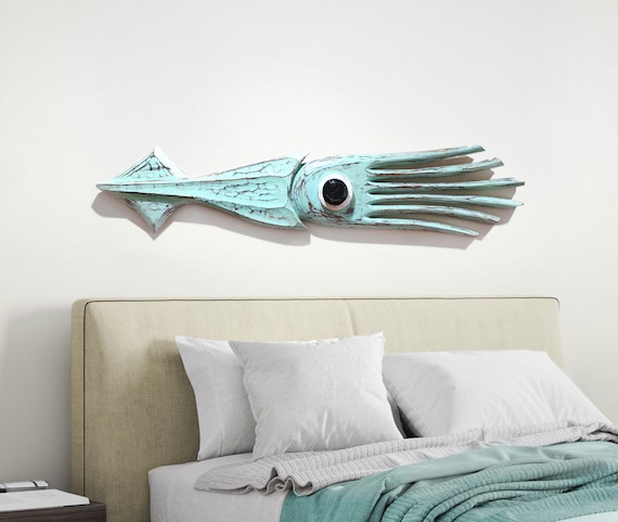 Driftwood Squid Turquoise 47" Wall Art Beach Décor by SEASTYLE