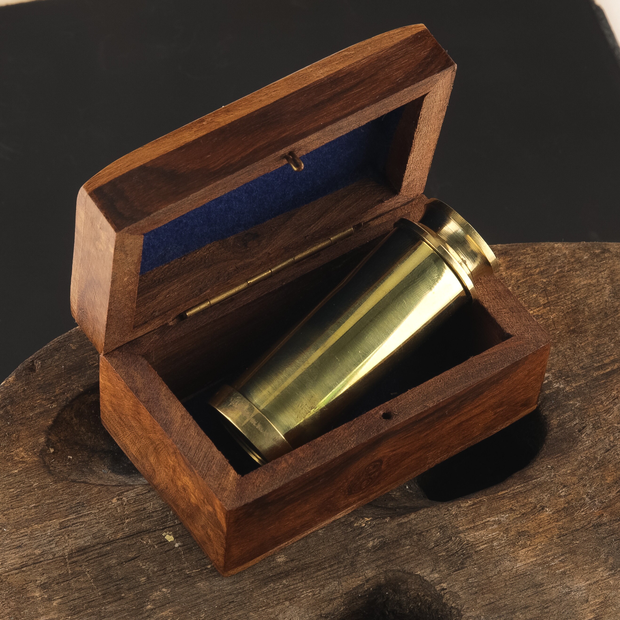 Brass Telescope Nautical Wood Box SeaStyle