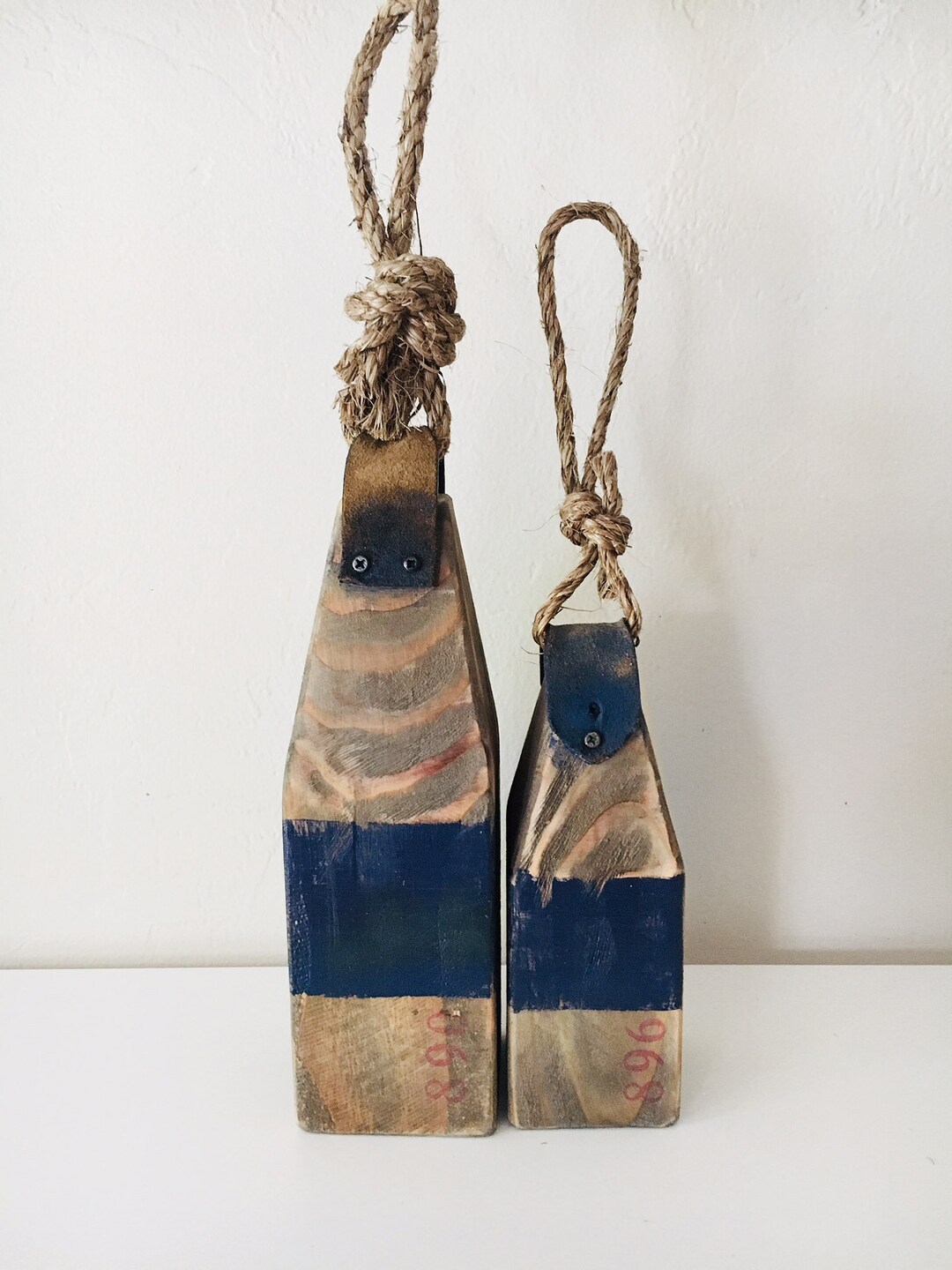 Coastal Decor Set of 2 Old Lobster Buoys Nautical Driftwood by SEASTYLE