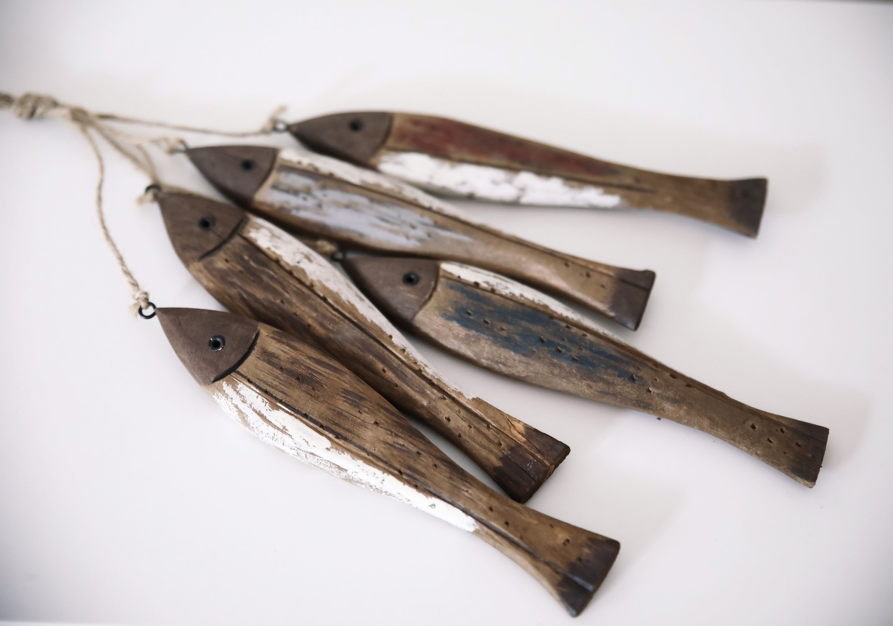 Driftwood Fish On Rope Coastal Beach Decor, 15" Handmade Art