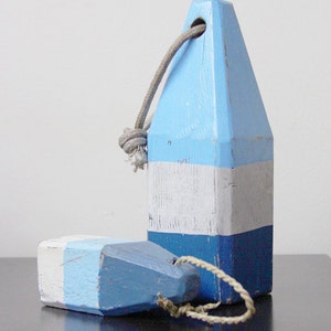 Coastal Decor Set Blue White Navy Lobster Buoy Nautical Vintage Style Wooden by SEASTYLE image 2