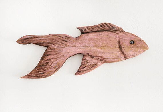 Pink Driftwood Fish 30x14x2" 2D Beach Décor Sculpture by SEASTYLE