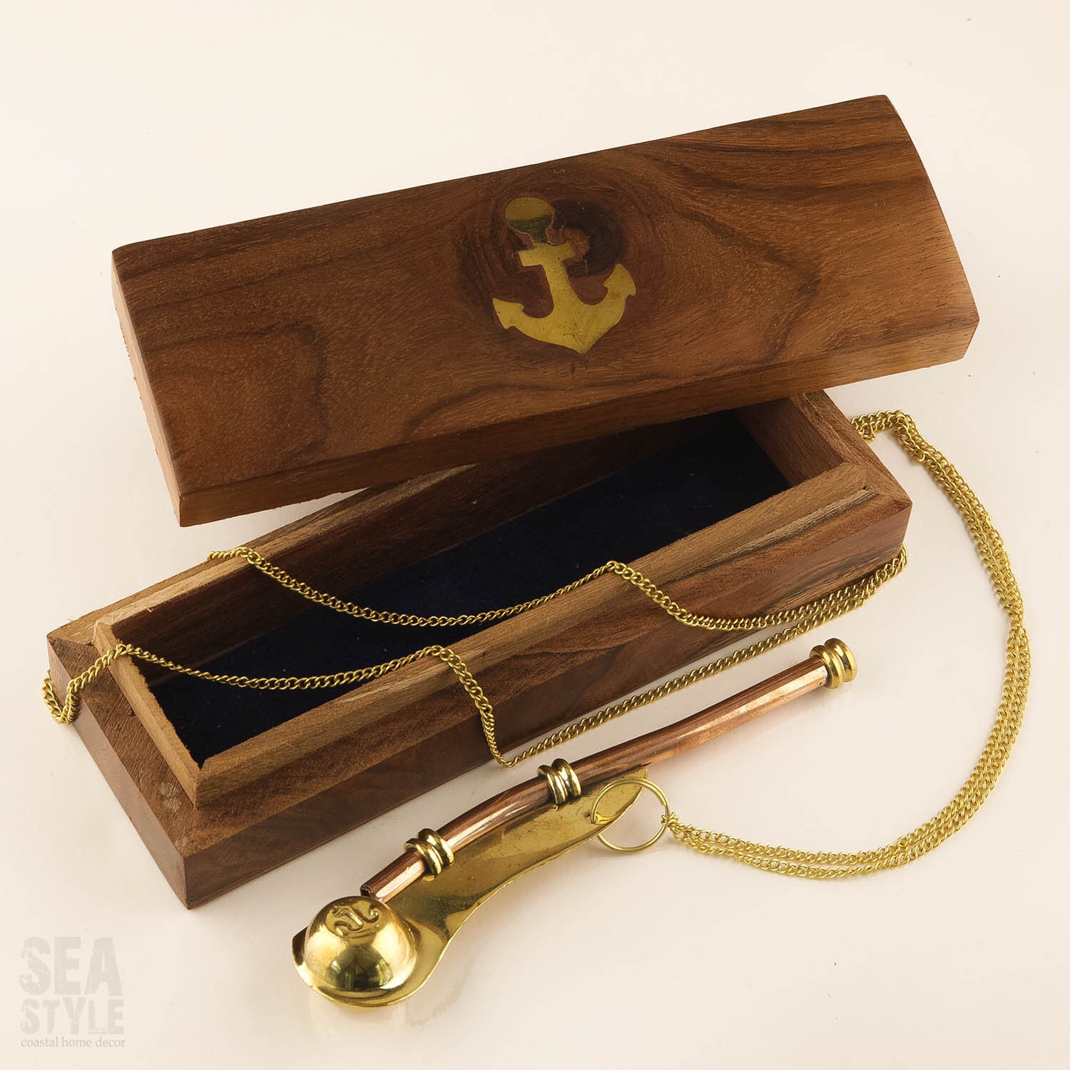 Copper Brass Boatswain's Nautical Necklace Wood Box Whistle SeaStyle