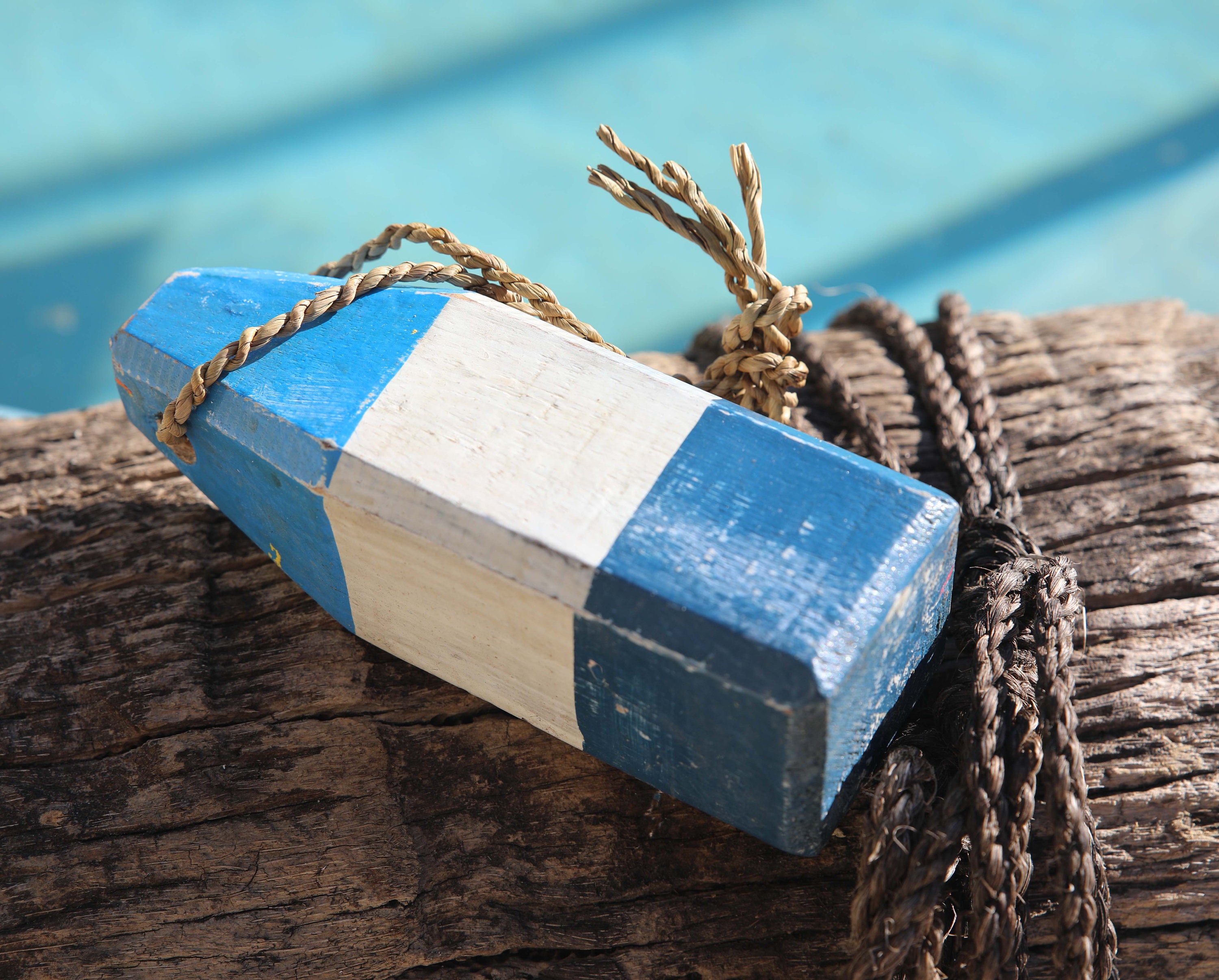 Beach Decor Lobster Buoy Blue White Vintage Style Nautical by