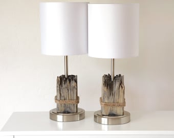 Driftwood Accent Lamps, Nautical with USB Set of 2