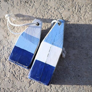 Conjunto de decoración costera azul, blanco y azul marino con boya de langosta, estilo náutico vintage de madera de SEASTYLE