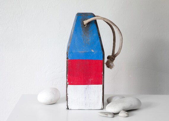 Old-style lobster float buoy 12.5"  Blue  Red white Nautical, Beach Decor by SEASTYLE