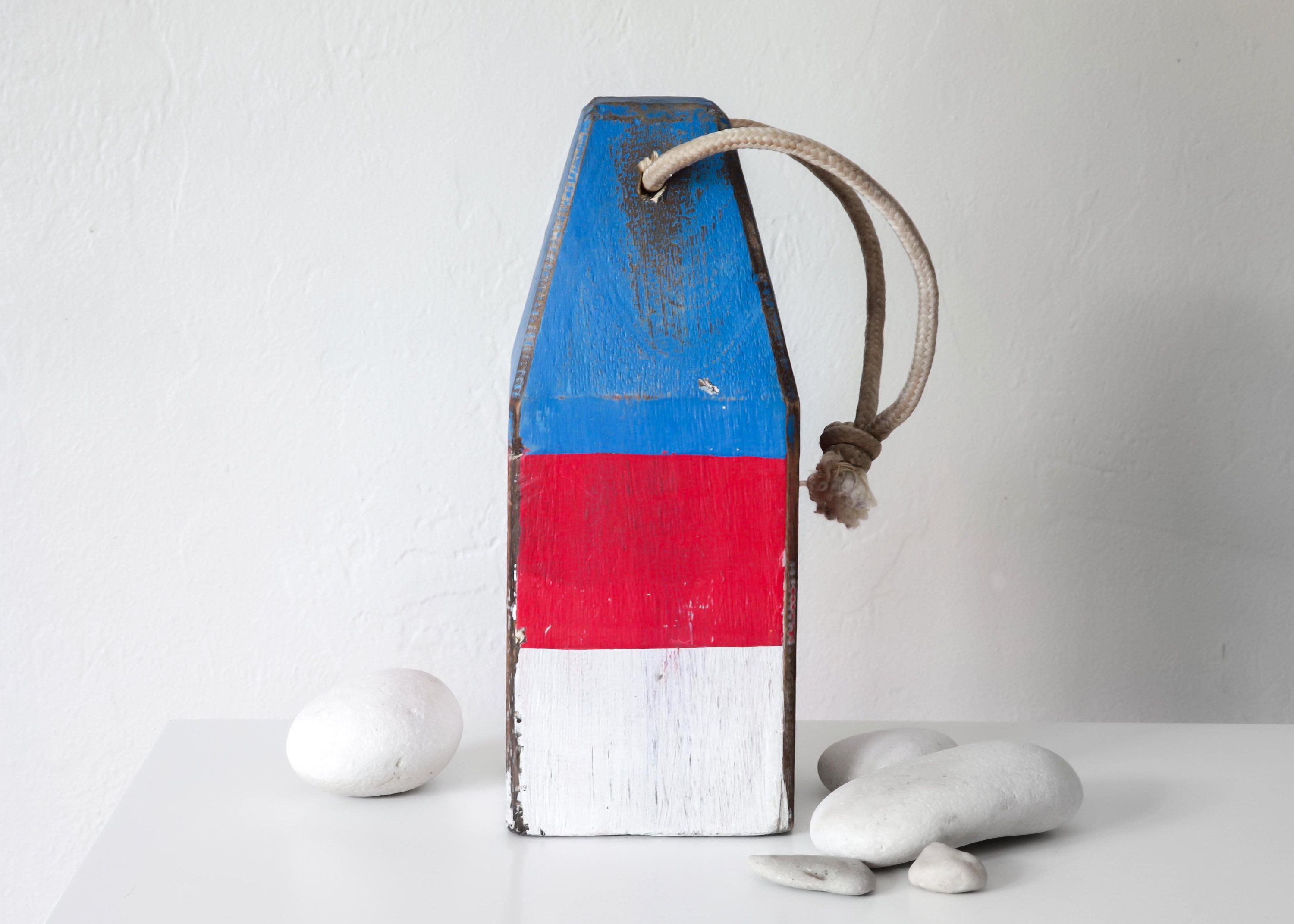 Old-style Lobster Float Buoy 12.5" Blue Red White Nautical, Beach Decor By Seastyle