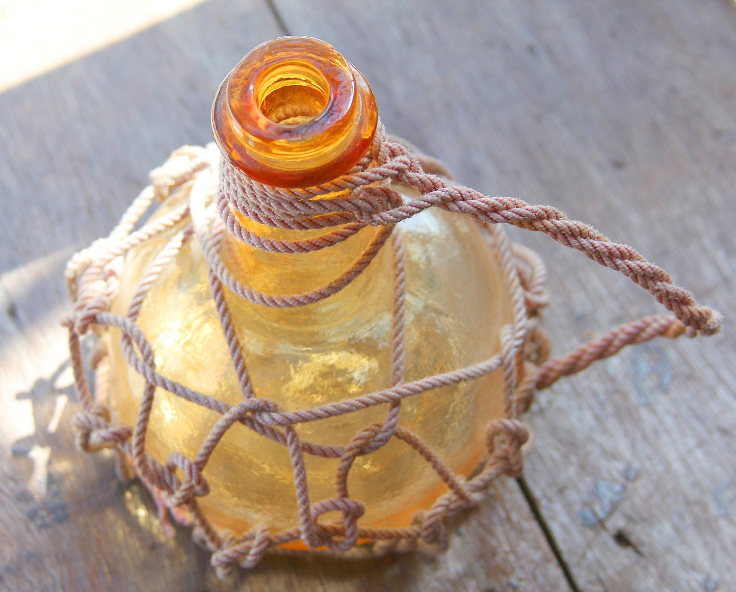 Golden Yellow Glass Pirates Rum Jug In Rope Netting By | Etsy