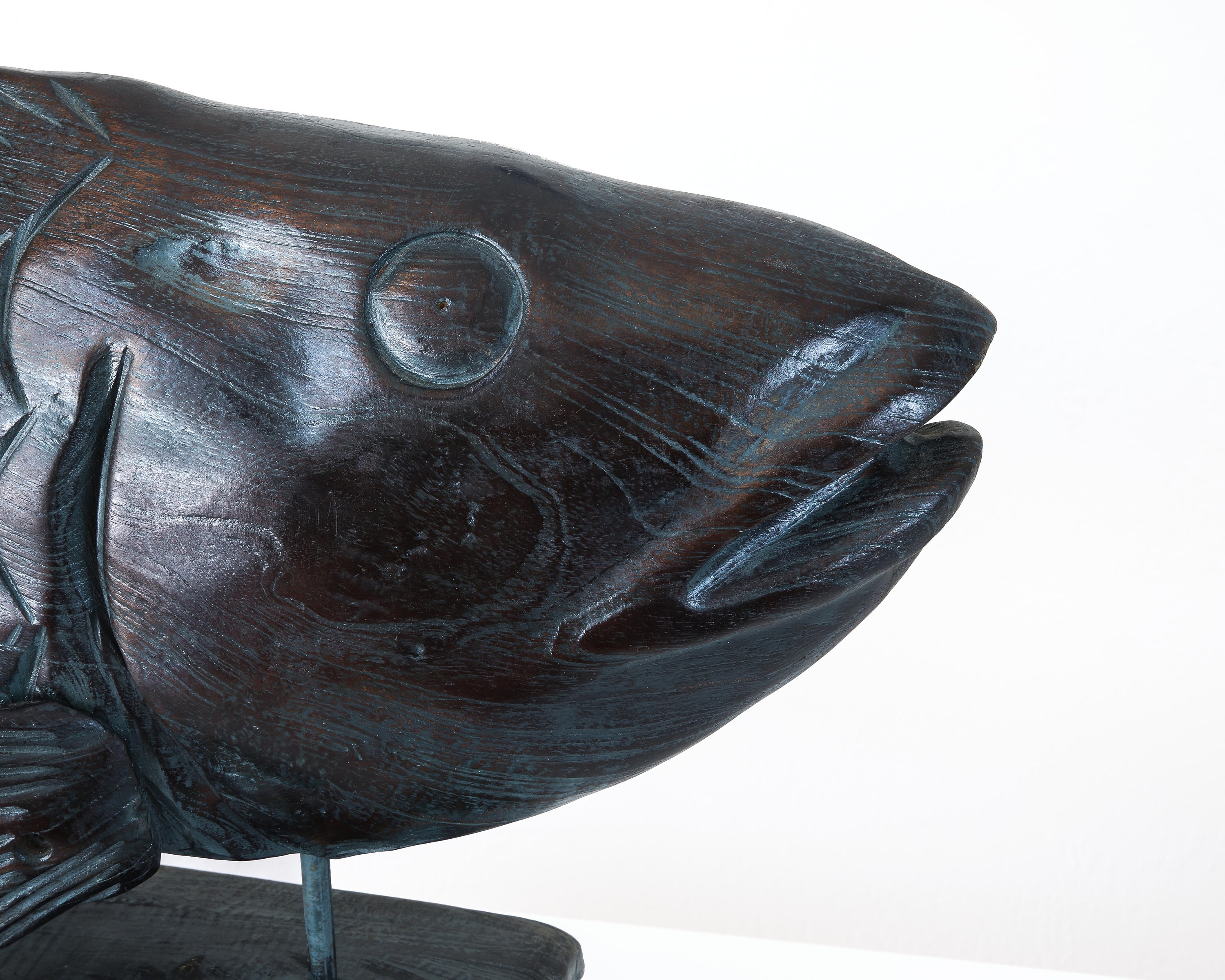 Wood Teak Fish on Stand Black 24x12x8