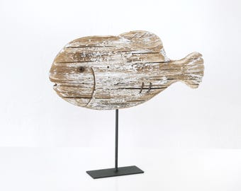 Rustic Fish on stand Beach Décor Wooden Sculpture