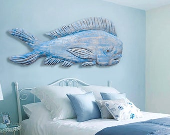 Driftwood Dolphinfish Sculpture: 48&quot; Coastal Beach Decor