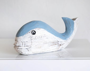 SALE 40% off Little Happy Whale 12 inch Beach Décor Wooden Sculpture by SEASTYLE