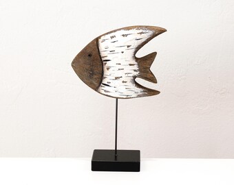 Handmade Driftwood Fish Sculpture, Coastal Beach House Decor, Nautical Art Accent