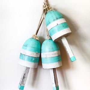 Vintage Lobster Buoy 15&quot; Turquoise White Beach Decor Nautical SEASTYLE
