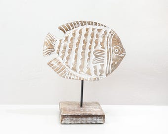 Rustic Wood Fish on Stand Beach Décor by SEASTYLE