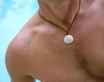 Boho Sea Shell Pendant: Brown Suede Leather Necklace