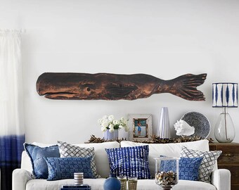 Brown Black 48 in Whale Driftwood 2D Sculpture Beach Décor by SEASTYLE