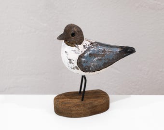 Hand-Carved Driftwood Sea Bird Figurine, Rustic Coastal Beach Decor (4"x4"x2")