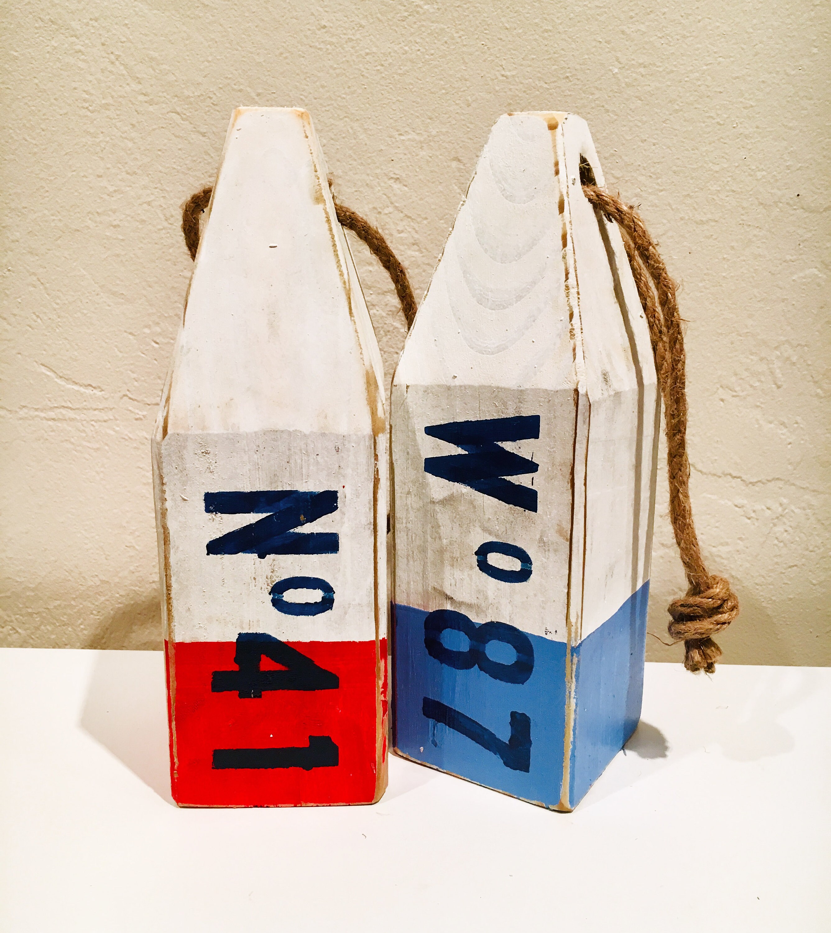 Coastalset White Red Blue Lobster Buoy Map Coordinates Nautical Wooden By Seastyle