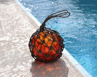 Flotadores de pesca de vidrio vintage japoneses rojos de 9,5" de SEASTYLE