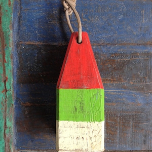 Coastal Decor, 11&quot; Lobster Buoy Red, Green, White, Nautical Wooden by SEASTYLE