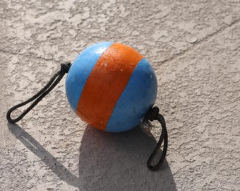 Wood Round Buoy Beach Decor, Very Rare Orange Blue Vintage