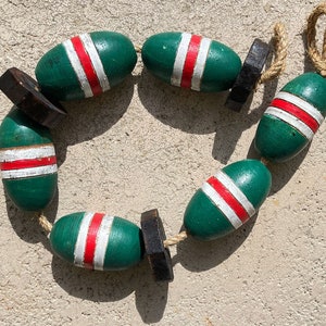 Boya de langosta vintage verde, blanca y roja, decoración de playa náutica de madera de SEASTYLE