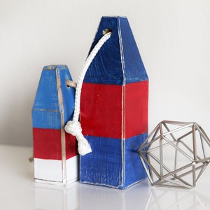 Decoración Costera Set Rojo Azul Blanco Langosta Buoy Náutica Madera por SEASTYLE