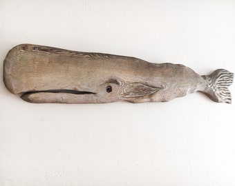 Driftwood 46 &quot; Whale Wood Fish 2D sculpture Beach Décor by SEASTYLE