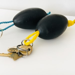 Float Key Chain Wood Vintage Buoy Black Nautical by SEASTYLE