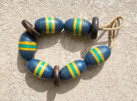 Vintage Lobster Buoy Blue Turquoise Yellow Beach Decor Nautical