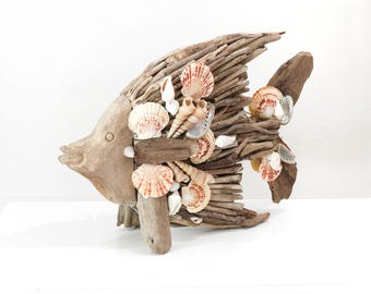 DriftWood  Fish on Stand seashells Beach Décor by SEASTYLE
