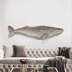 Blue Whale 52x14 inch Driftwood Sculpture Beach Décor by SEASTYLE