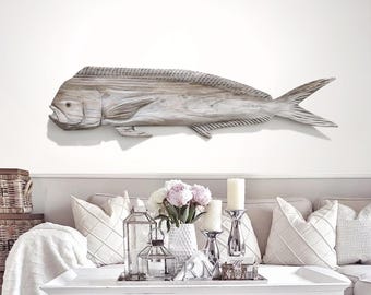 Driftwood Mahi Mahi 50" Dolphinfish Sculpture Beach Décor by SEASTYLE