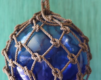 Vintage Blue Glass Fishing Float: Coastal Decor 9.5 inch