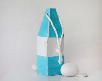 Lobster Buoy Turquoise White  11" by SEASTYLE