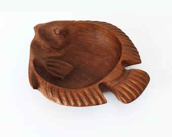 Vintage Wooden Bowl Fish Food Dish Coastal Decor by SEASTYLE