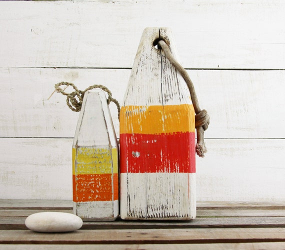 Coastal House Decor Set Big and Small Buoys Vintage Style by