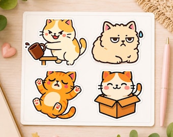 Funny Cat Sticker Sheet Kawaii Cat Die Cut Stickers Cute Cat Variety Pack Vinyl Stickers Cat Lover Gift Laptop Stickers Water Bottle Decals