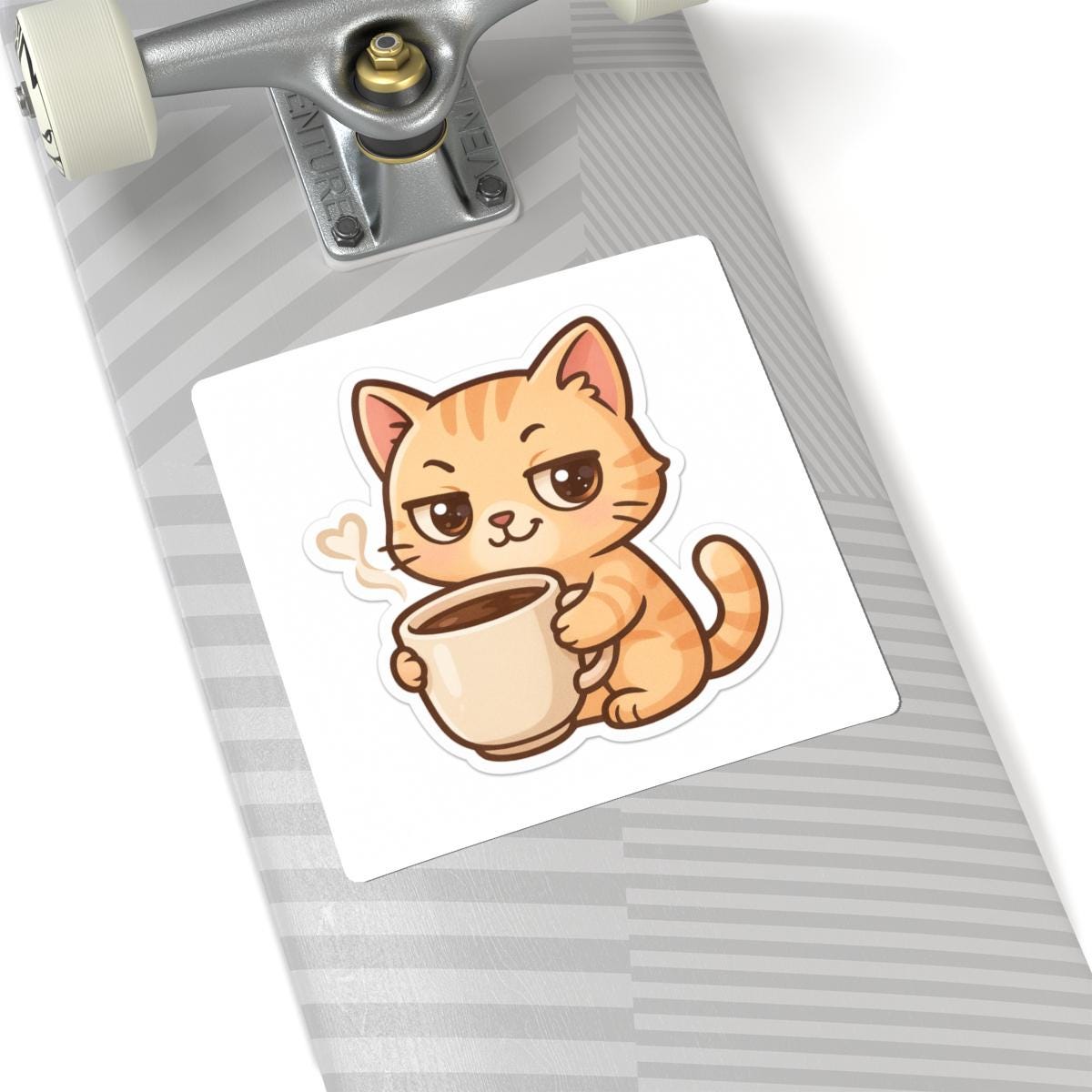 Sassy Coffee Cat Sticker Cute Kawaii Cat Lover Gift Funny Caffeine ...