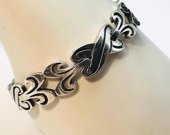 Vintage “JS” Taxco Mexico Carved “Fertility” Sterling Silver Bracelet 7 inch
