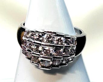 Vintage “Diamonique” CZ  “Cluster” Ring, Sterling Silver .925, Size  9