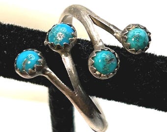 Native American Turquoise 4 Stone sterling silver Wrap Ring  size 7