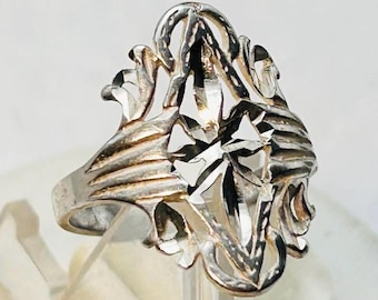 Vintage Filigree Diamond Cut Design,Sterling Silver .925 Size 8 1/4