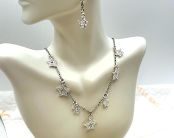 Vintage Dazzling Stars  Crystals Necklace & Earrings Jewelry Set