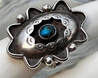 Native American Turquoise "Shadow Box Sterling Iconic Designed Ring 7 1/4