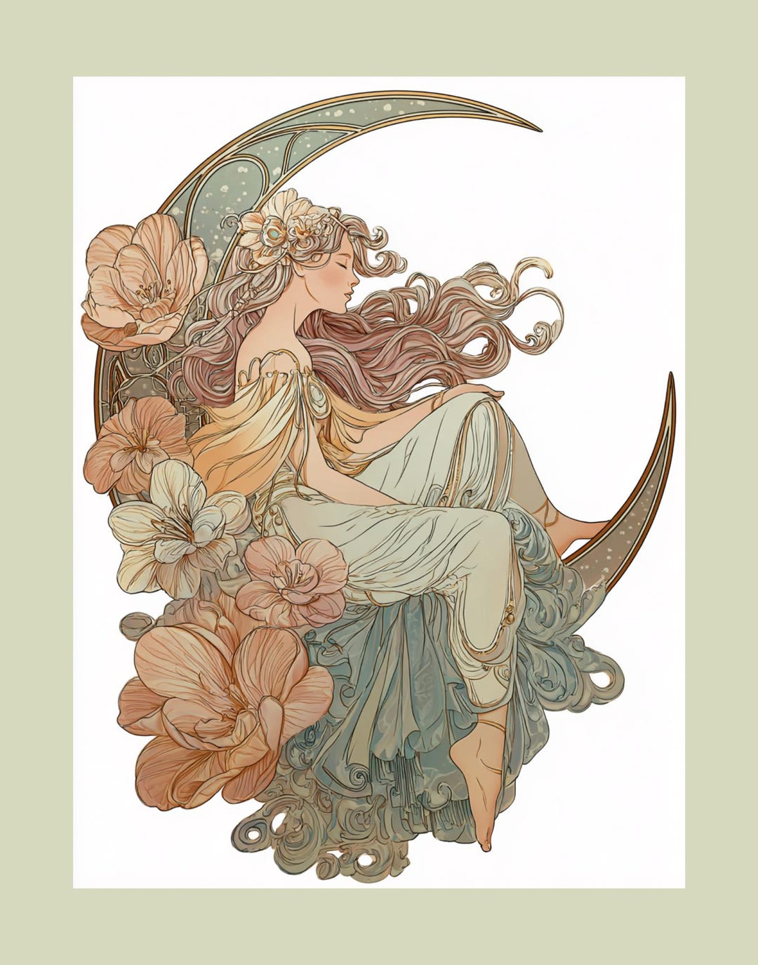 Sage Moon Rapper Sage Moon Digital Print-art Nouveau Moon Goddess Wall Art - Etsy