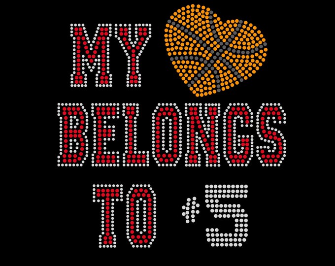 My Heart Belongs to... - Basketball Mom Bling Shirt.  Customize Stone Color and Number
