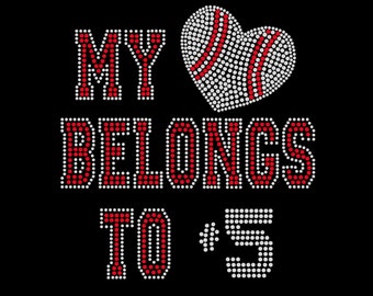 My Heart Belongs to... - Baseball Mom Bling Shirt.  Customize Stone Color and Number